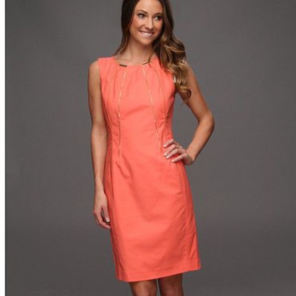 Calvin Klein Coral/Orange Sheath Dress w/ Gold Zippers - NWT - Sz 18W